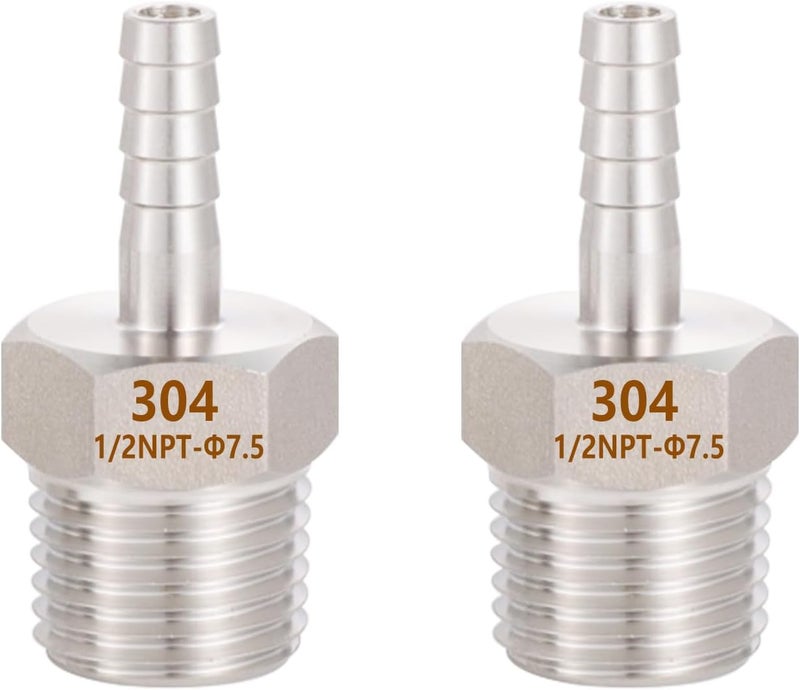 CbeeSo 304 Stainless Steel 1/4" Hose Barb to 1/2" Male NPT Home Brew Fitting Water Fuel Air，lead-free (Pack of 2)… - Image 1